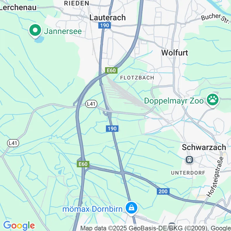 Map view from Google Maps showing the location of crossbase mediasolution GmbH in Wolfurt (Austria).